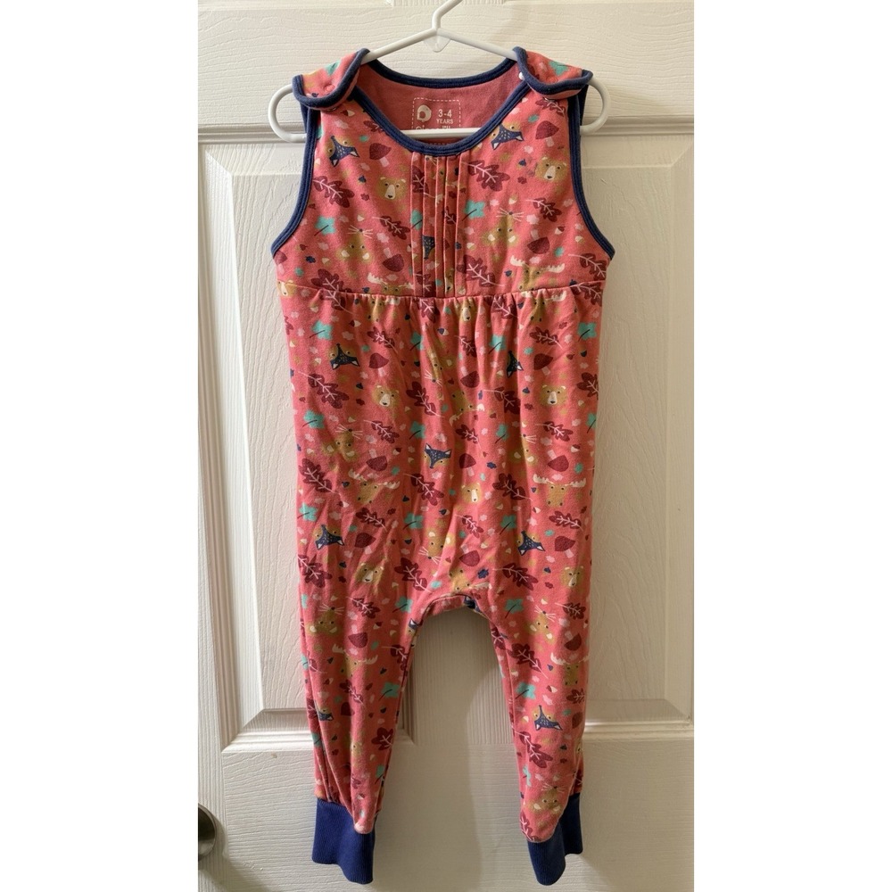 NWT PICCALILLY Girls 3-4 Yrs Pink Woodland Forest Creatures Print Cotton UK